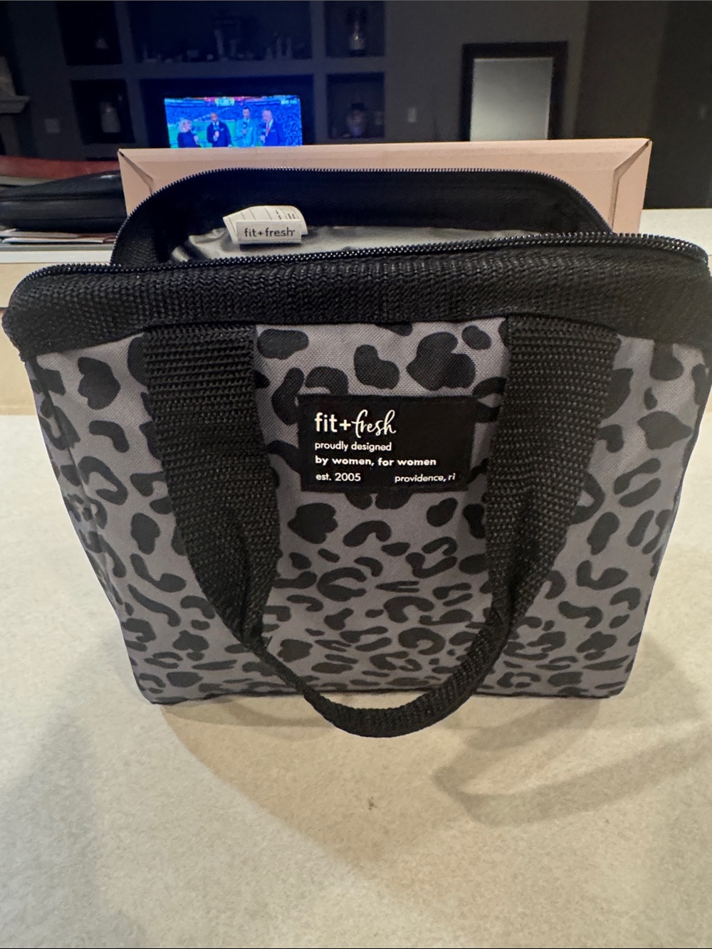 Fit + Fresh Gray Leopard Print Insulated Lunch Tote